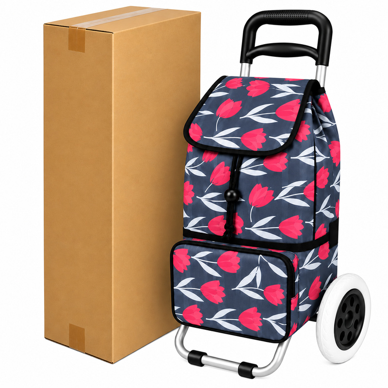 ST-02 Box Of 10 Black Flower 2 Wheeler Trolley (New) (image for) ST-02 Box Of 10 Black Flower 2 Wheeler Trolley (New)